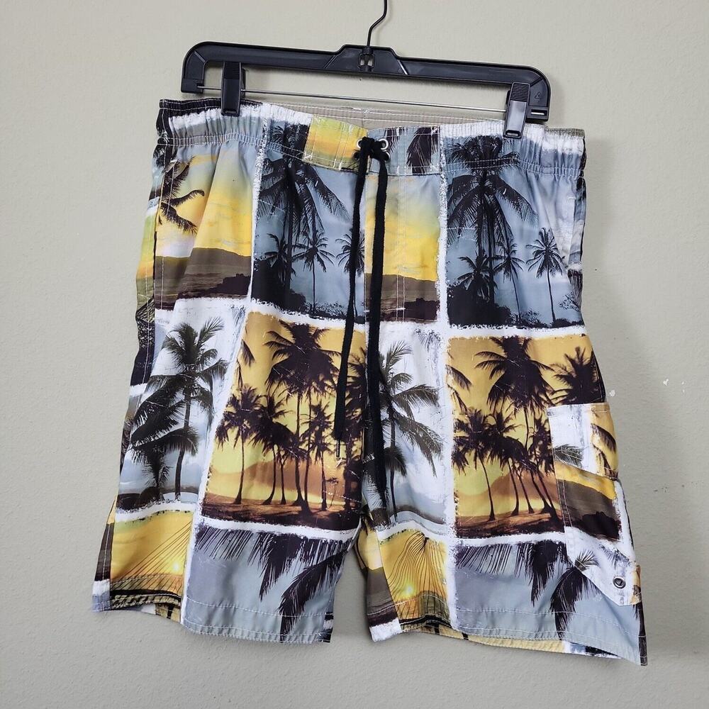 Sonoma Life + Style Mens Multicolor Palm Tree Drawstring Waist Board Shorts Sz S